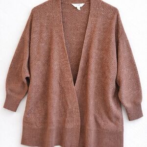 Terra & Sky Brown Open Front Cardigan Sweater | 2X | Cozy Knit
